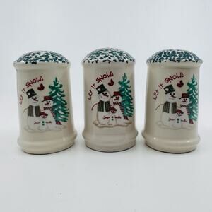 Atico Let It Snow Stoneware Sugar/Salt & Pepper Shaker Set of3 Christmas/Holiday